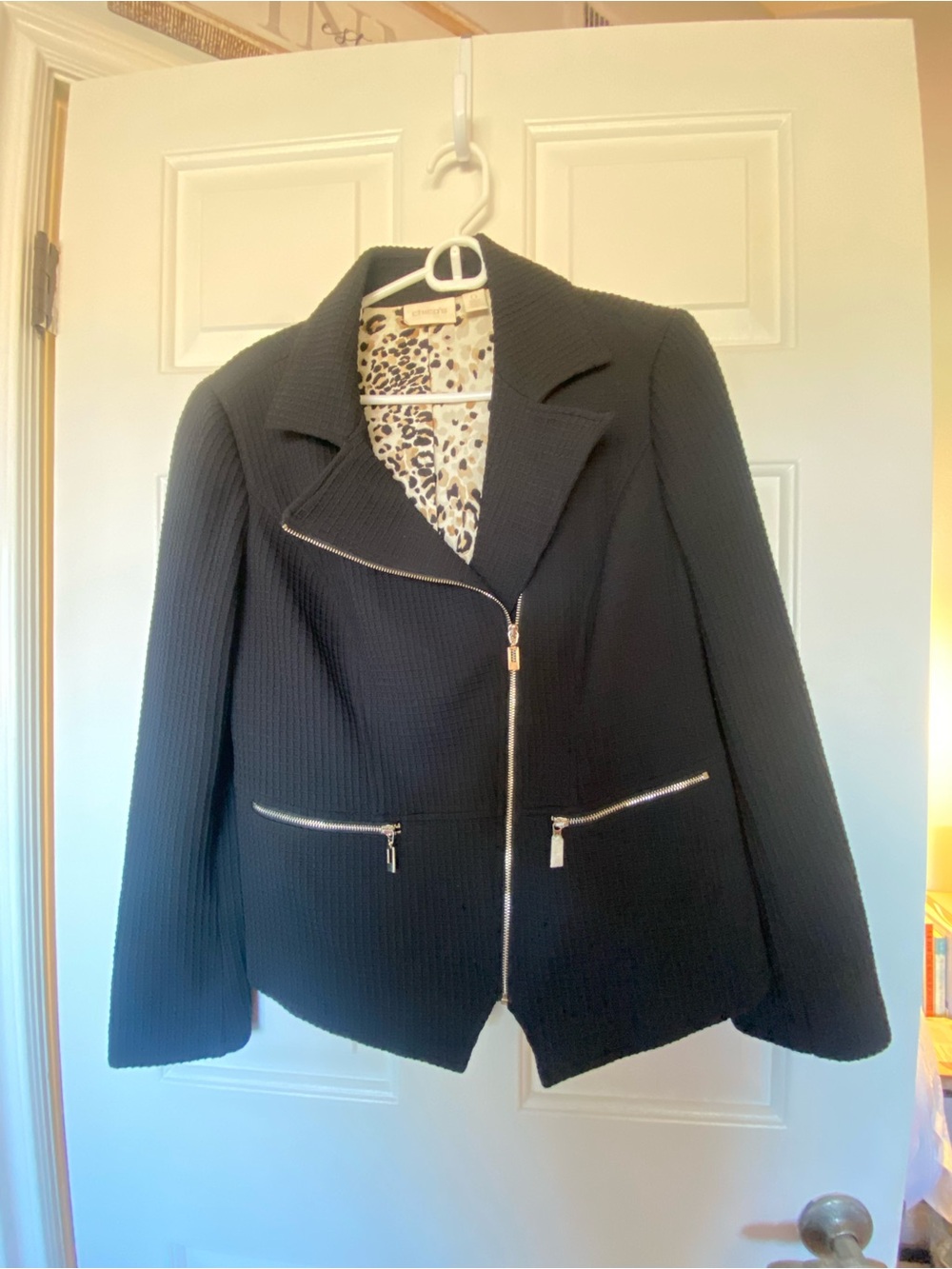 Chico's Black Zip-Front Knit Moto Blazer